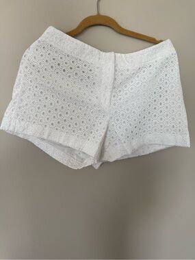 crown & ivy White Eyelet High-Waist Lace Shorts